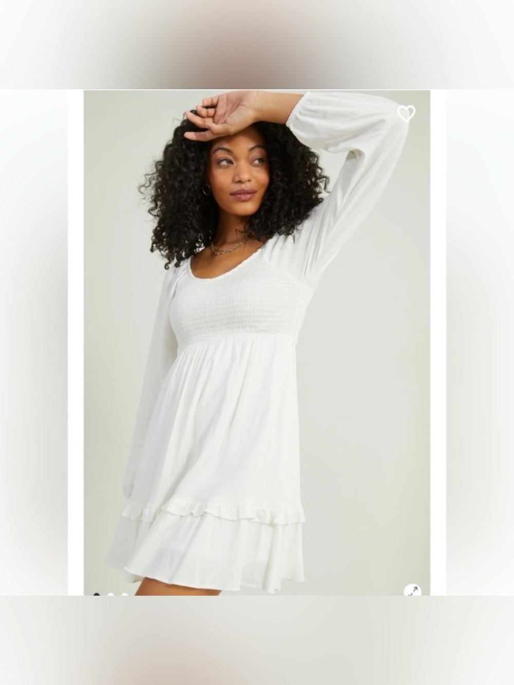 Altar'd State Women's White Smocked Mini Dress Ruffle Hem Stretch Size Small